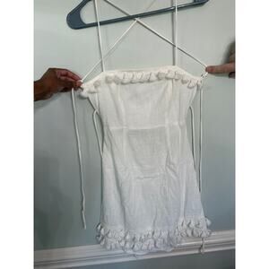 Princess Polly White Tassel Trim Mini Dress | Open Back Tie | Size 0 / XS